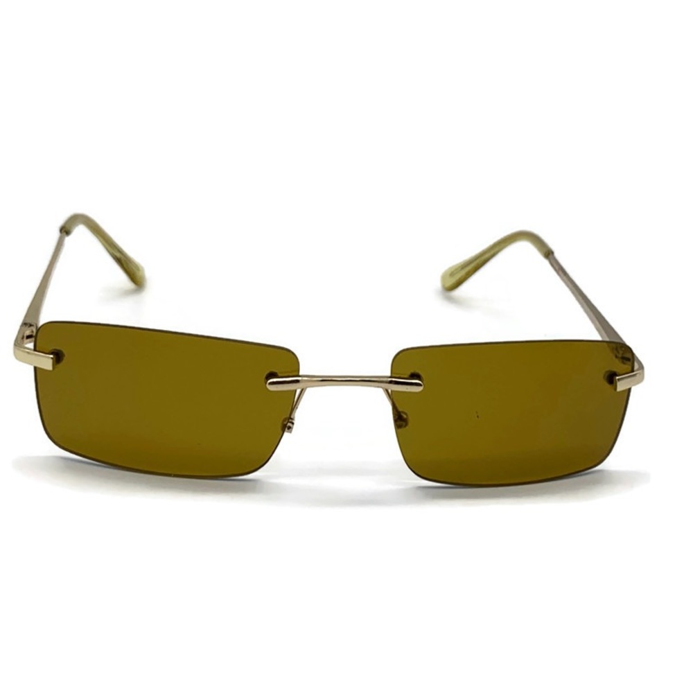 Slim Retro Rimless Rectangular Sunglasses in Gold- Brown